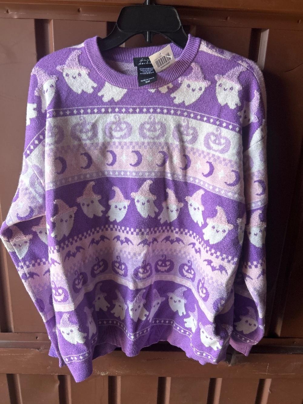 Sweet Society Halloween Icons Ghost Pumpkin Bat Pullover Sweater Small Purple